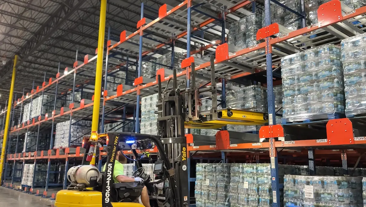 Spacemaker pallet shuttle deployed at the Zephyrhills, FL beverage distribution facility