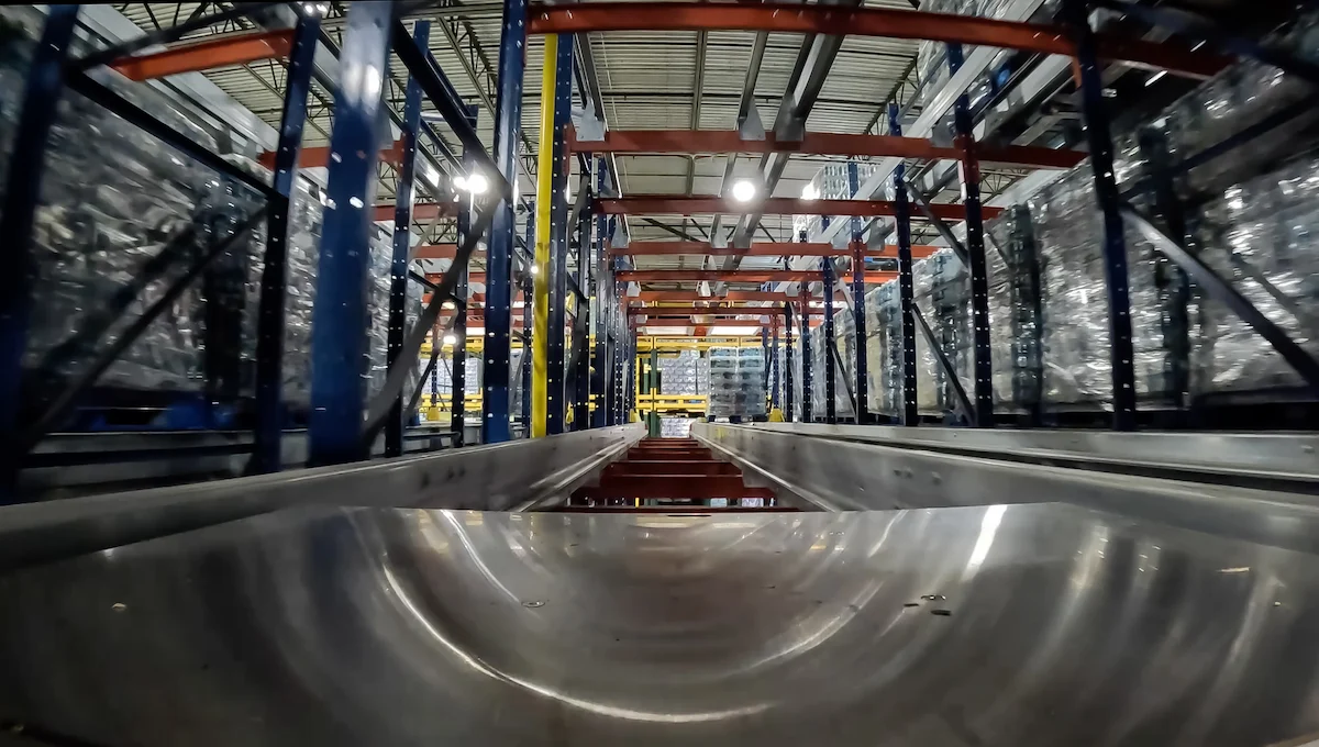 Spacemaker pallet shuttle in lane at the Zephyrhills, FL beverage distribution facility